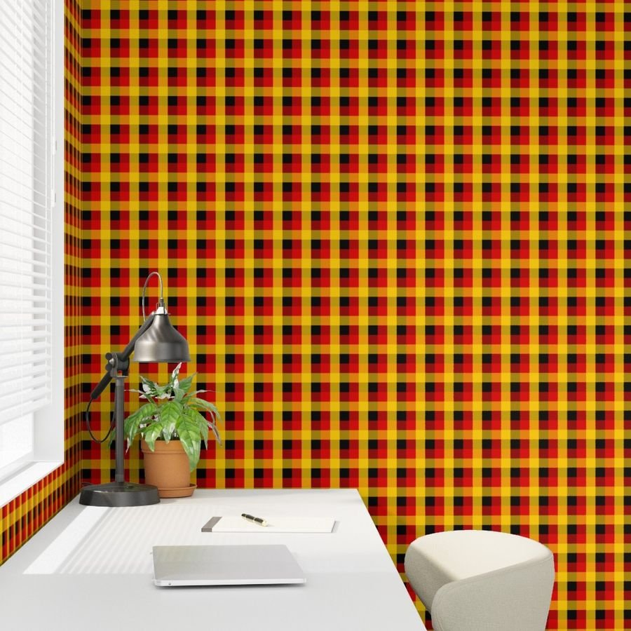 German Flag Colors Red Gold and Black Large 1 Inch Gingham Check Wallpaper black wallpaper