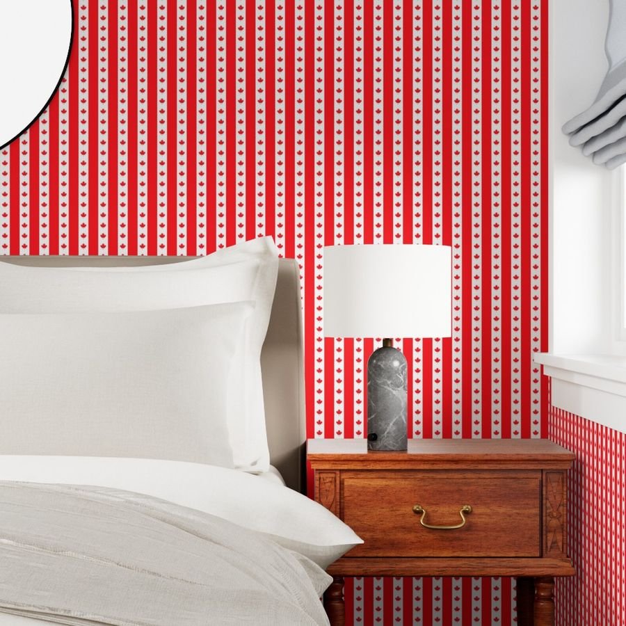 Canadian Flag Colors Red White and Maple Leaves 1 Inch Vertical Wallpaper red white wallpaper