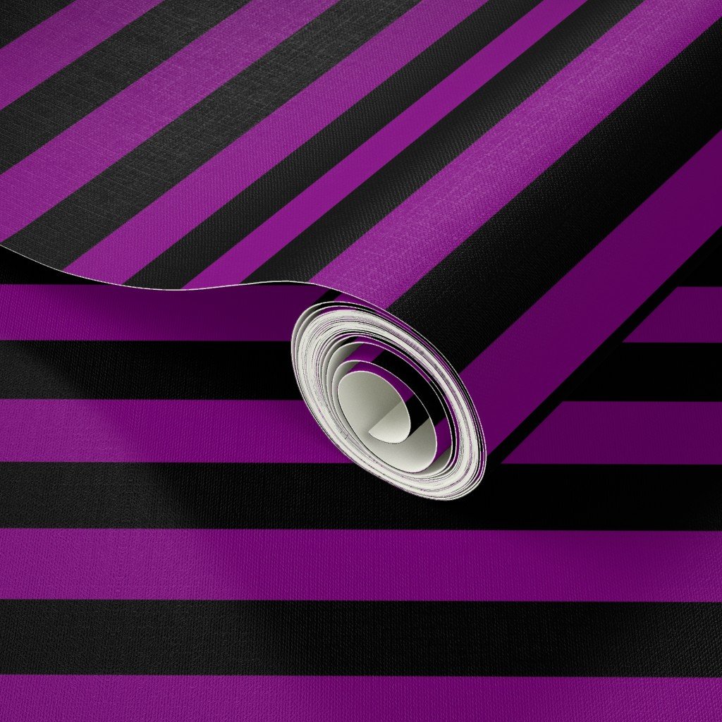 Halloween Holiday 1 inch Black and Zombie Purple Witch Stripes Wallpaper witch stripe wallpaper