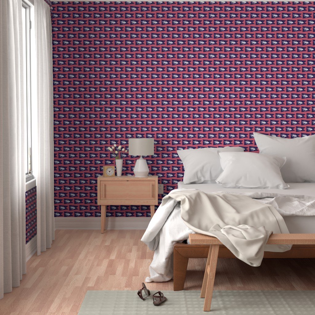 Nantucket Sperm Whale Burgee Flag on Nantucket Red Hand-Painted Wallpaper whaling ships wallpaper