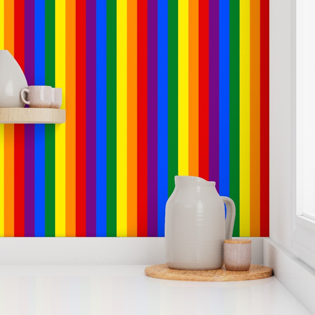 2 inch Vertical Rainbow Pride Stripes Wallpaper lifestyle view