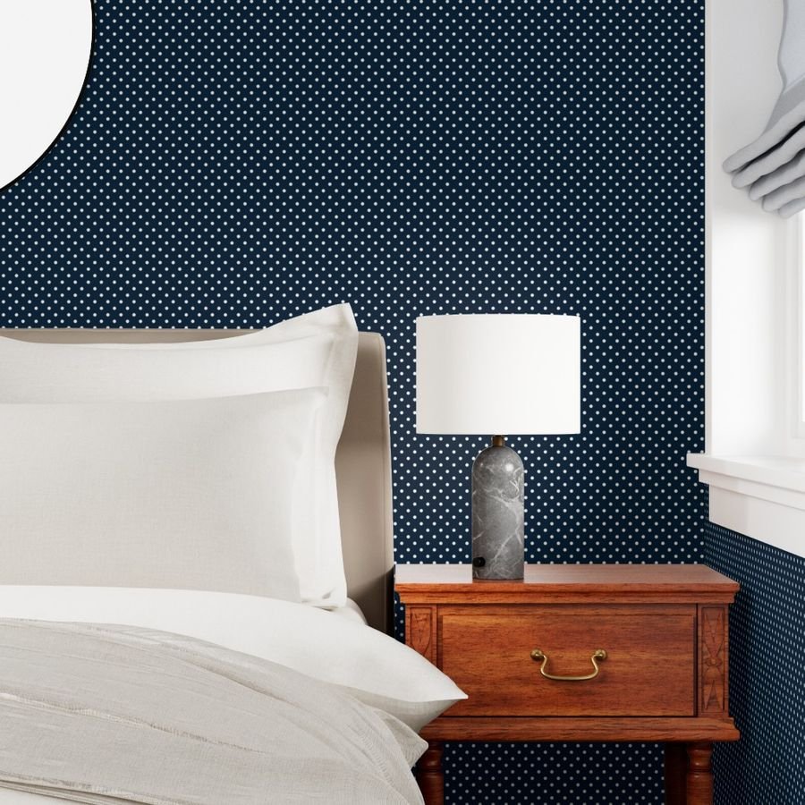 1/4 inch Classic White Polkadots on Navy Blue Wallpaper navy blue wallpaper