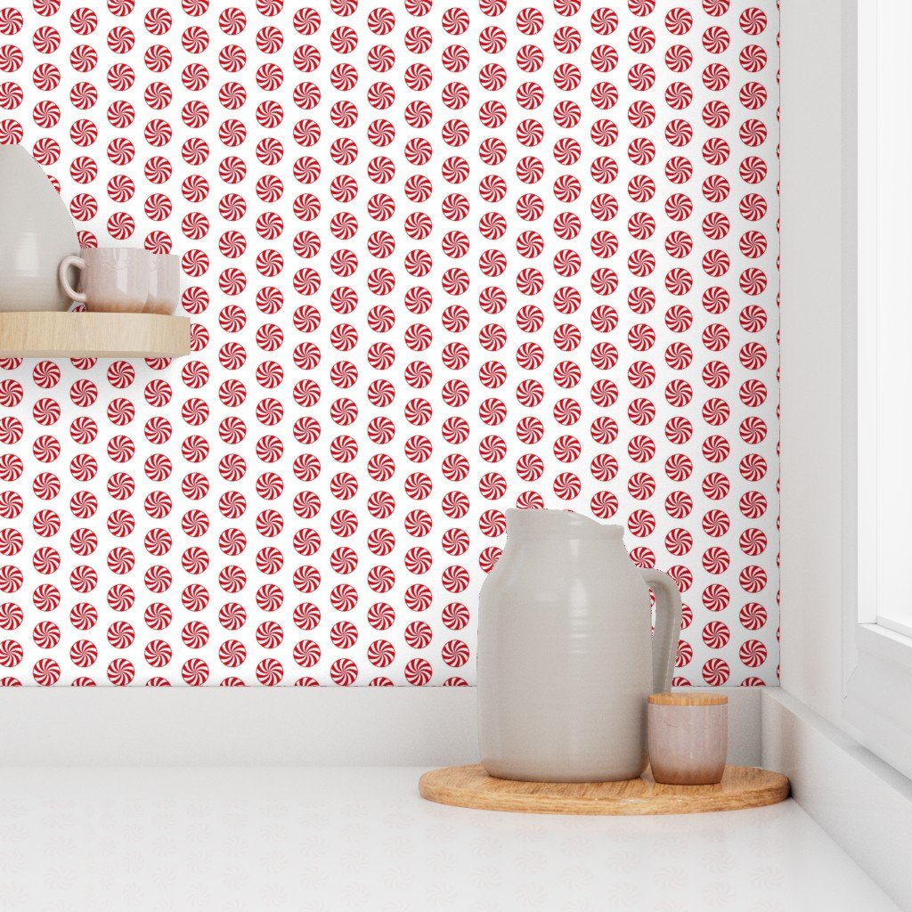Red and White Peppermint Christmas Candy Swirls on White Wallpaper red and white wallpaper