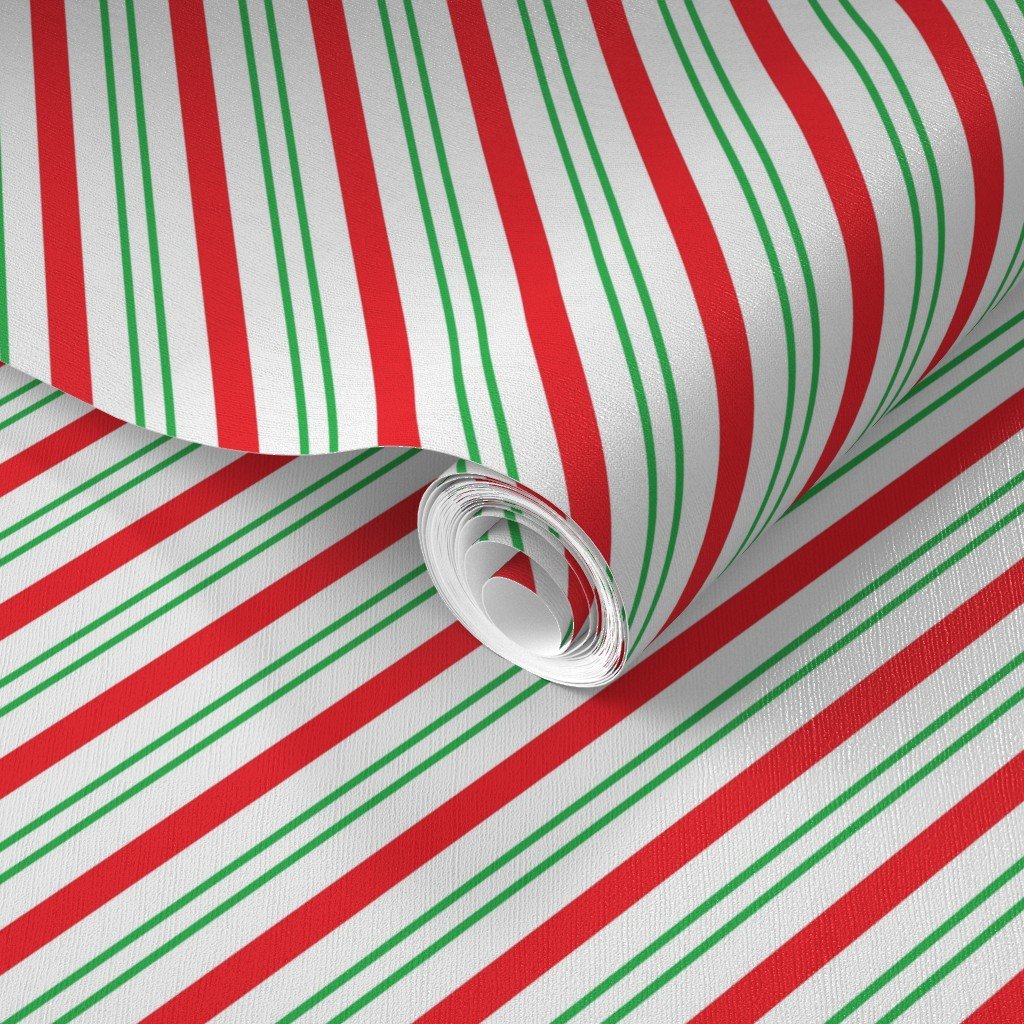 Small Classic Red Green Diagonal Christmas Candy Stripes Wallpaper diagonal stripes wallpaper