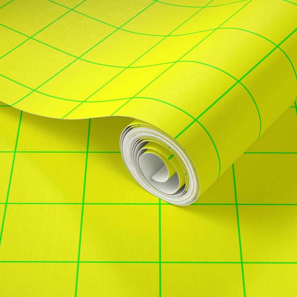 Green on Yellow on Lemon and Lime Grid 2 inch Wallpaper check wallpaper