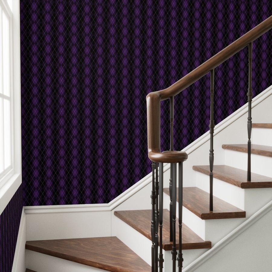 Dark Purple Argyle Diamond Check Wallpaper purple argyle check wallpaper