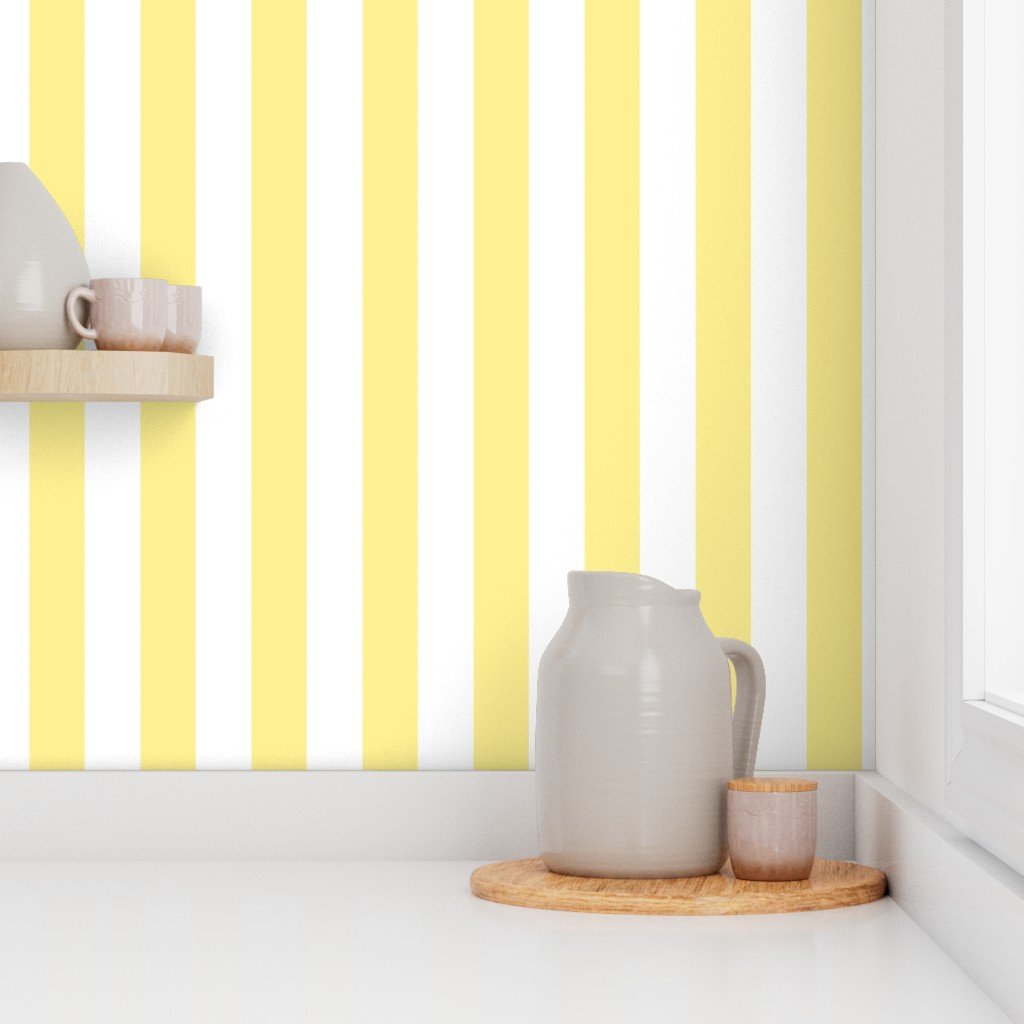 Buttermilk Yellow and White 2 Inch Vertical Cabana Stripes Wallpaper cabana stripe wallpaper