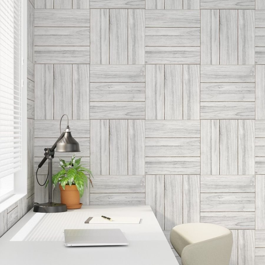 Whitewashed Geometric Parquet Wooden Planks 4.5 inch Wallpaper wood pattern wallpaper
