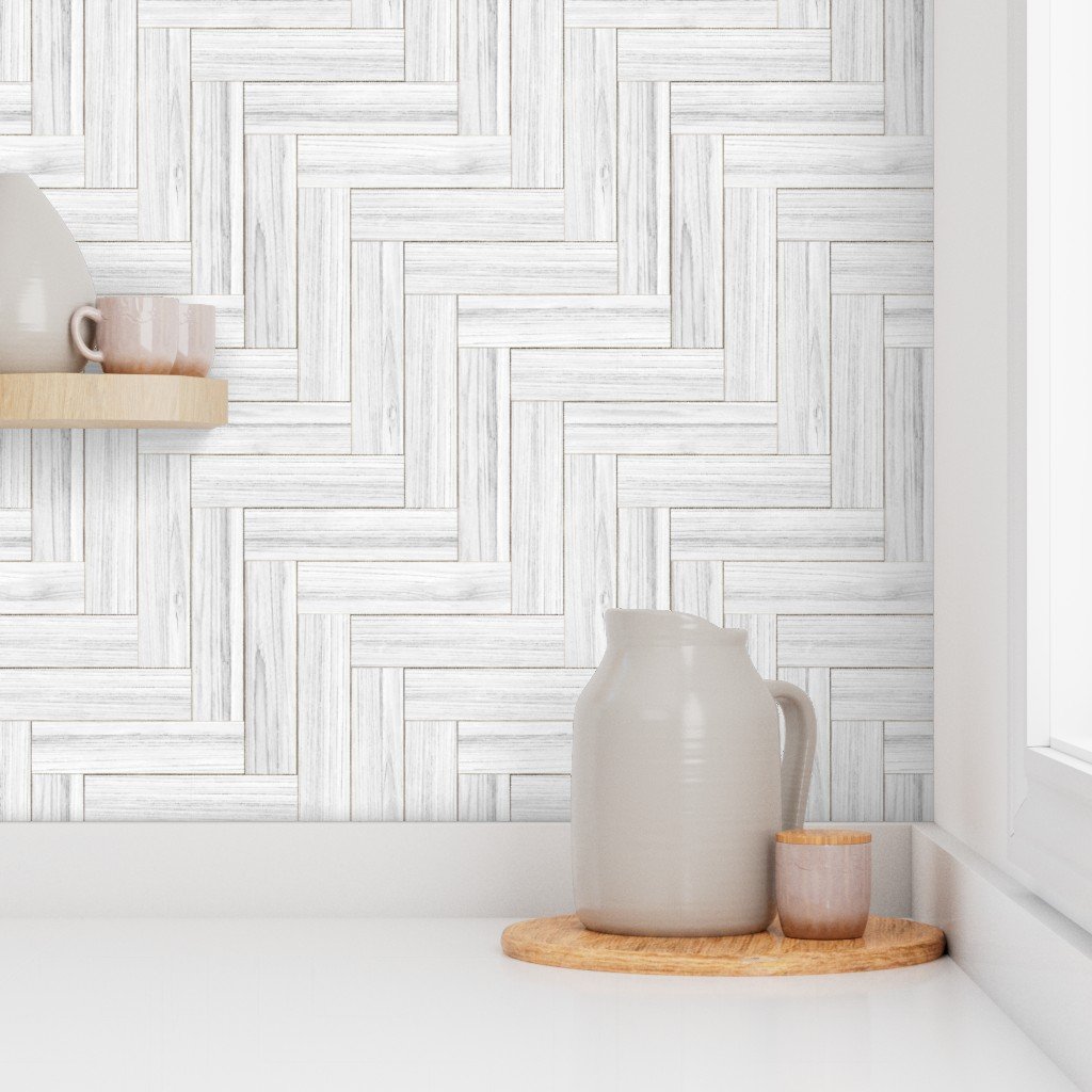 Whitewashed Geometric Herringbone 2 inch Wallpaper wood pattern wallpaper