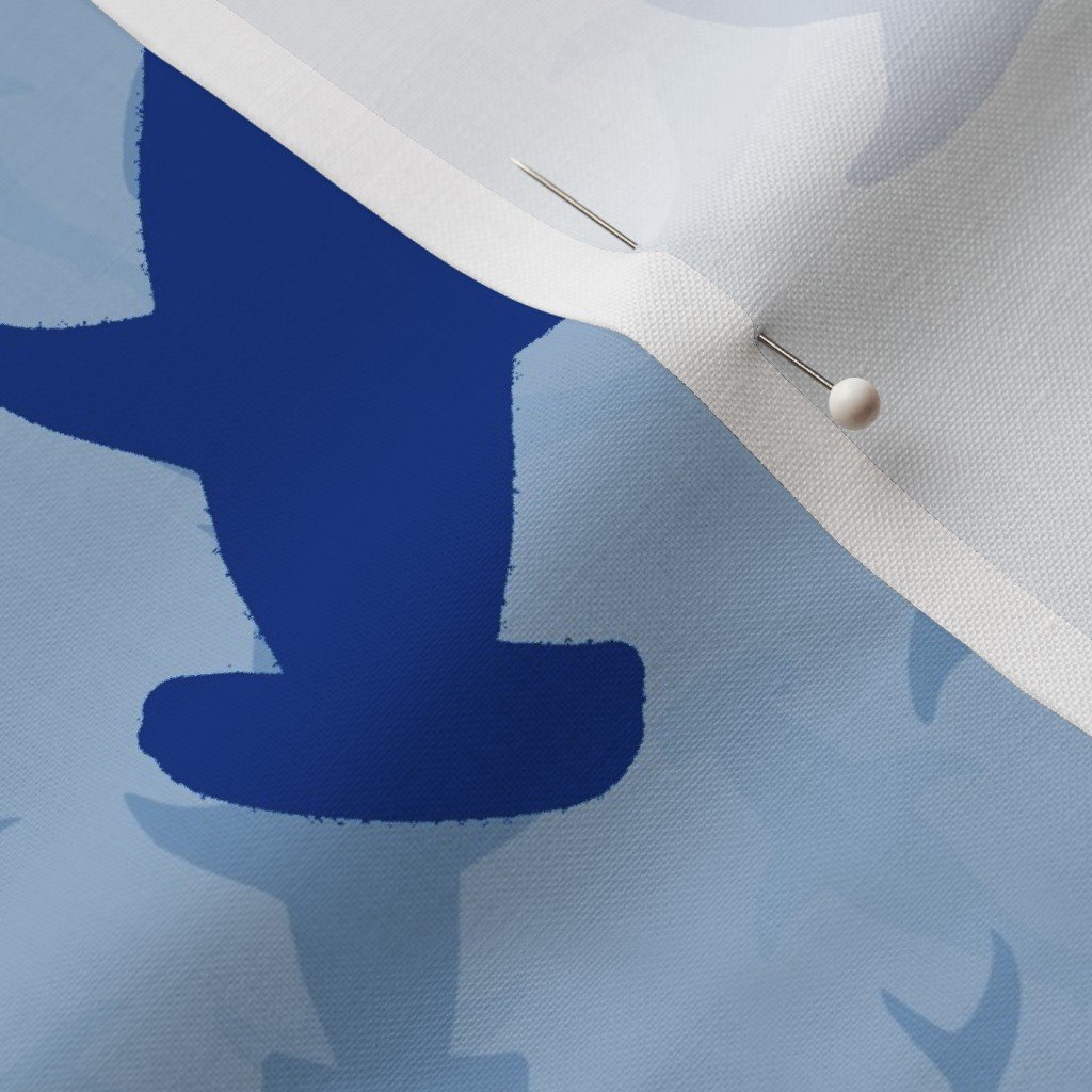 Dark Hammerhead Sharks Silhouette Circling in Sky Blue Water Fabric sky blue fabric