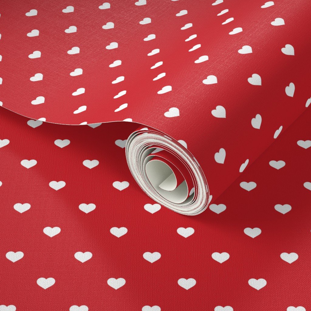 Mini White Valentines Polkadot Love Hearts on Poppy Red Background Wallpaper hearts wallpaper