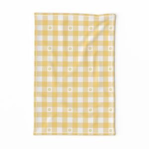 Buttercup Yellow and White Gingham Check with Center Floral Medallions in Home Decor Collection Home Styling Collection buttercup yellow tea towel design