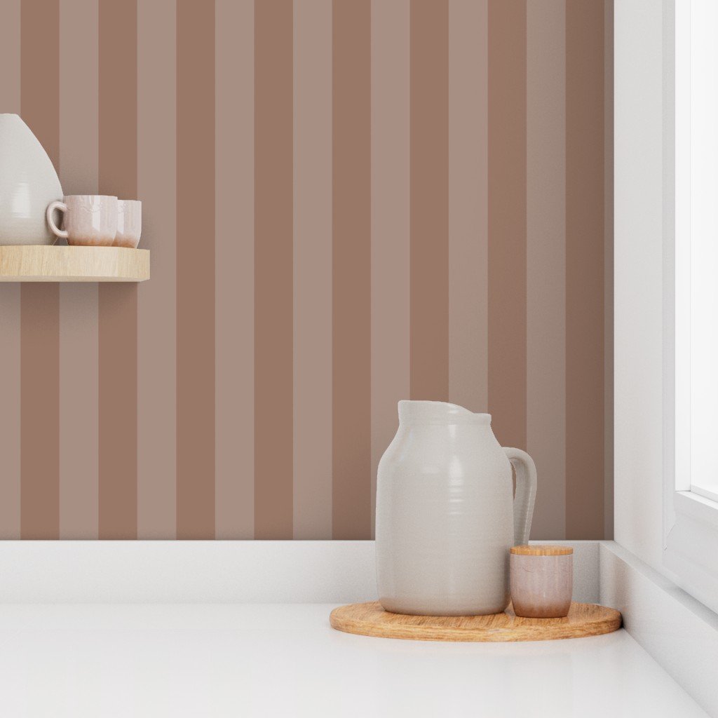 Two-Tone 2 Inch Mocha and Faded Mocha Modern Cabana Upholstery Wallpaper mocha and white stri wallpaper