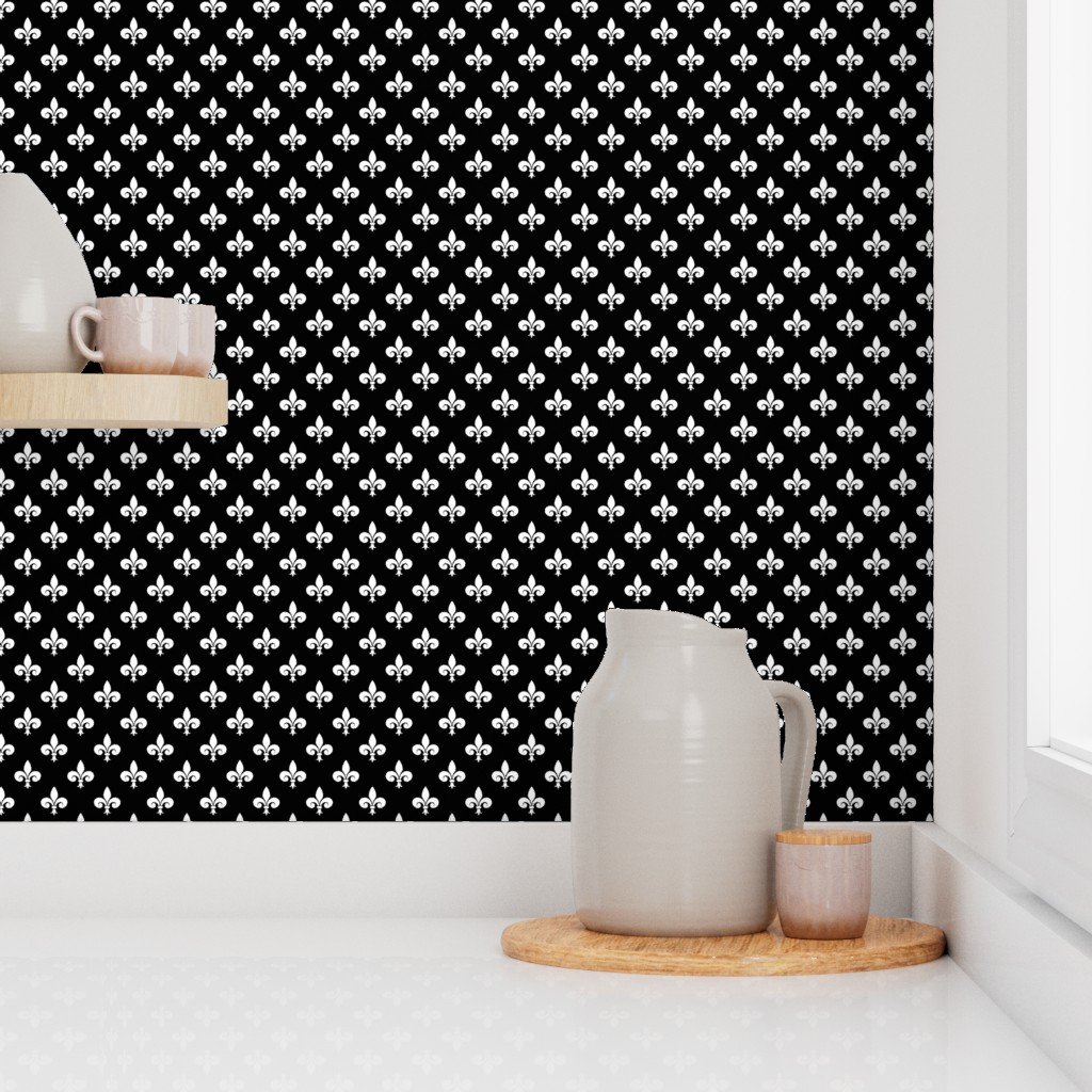 Small White French Fleur de Lis on Black Wallpaper french lily wallpaper