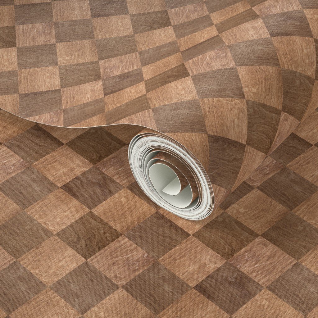 2 inch Diagonal Light and Dark Wood Checkerboard Chess Marquetry Pattern Wallpaper check wallpaper