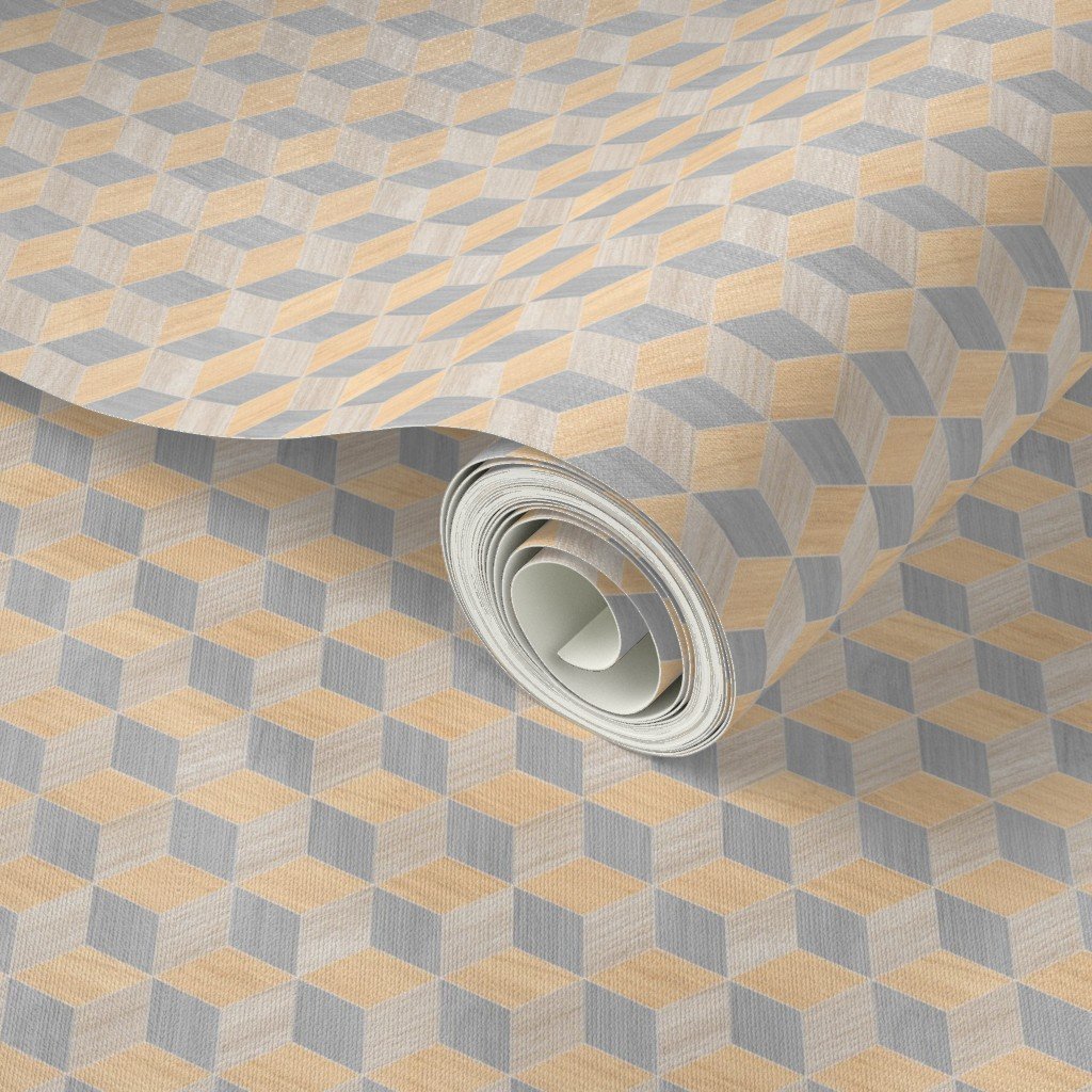 Small Geometric Wood Grain Cubes in Oak Ash and White Pine Panels Wallpaper white pine wallpaper