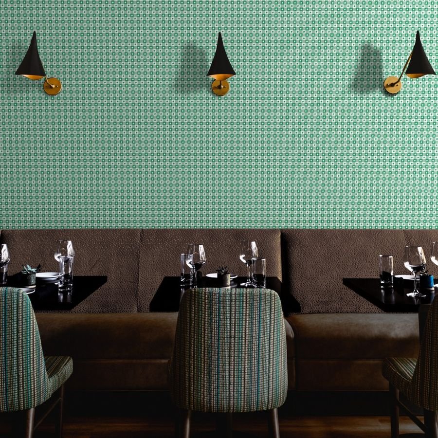 Kelly and White Gingham Check with Center Shamrock Medallions in Wallpaper st patricks gingham wallpaper