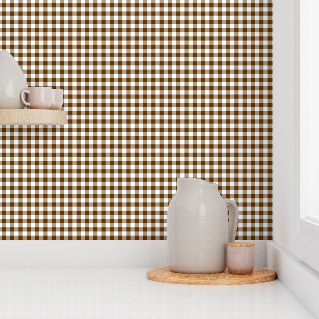 Brown and White Buffalo Check Gingham Plaid Wallpaper gingham check wallpaper