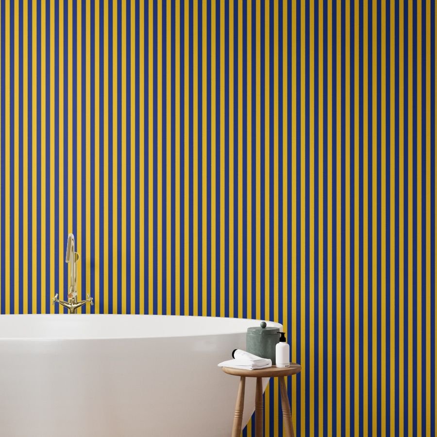 School Colors Vertical One Inch Stripe Blue and Gold Mairemont HS Wallpaper blue striped wallpaper