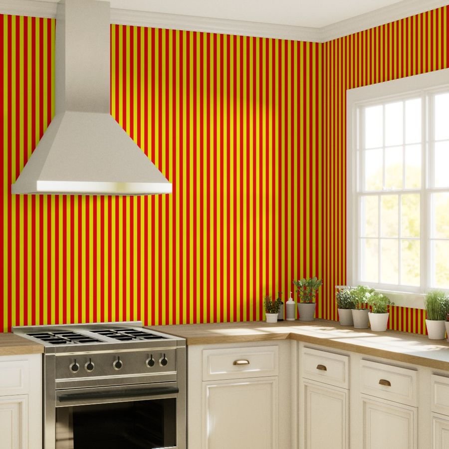 One Inch Vertical Red and Yellow School Colors Stripes Wallpaper vertical stripe wallpaper