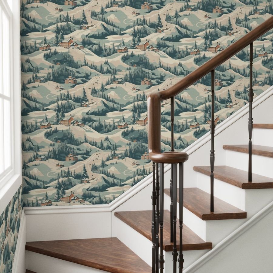 Vintage Ski Slope Blue Interior Collection Decor Collection blue ski lope wallpaper