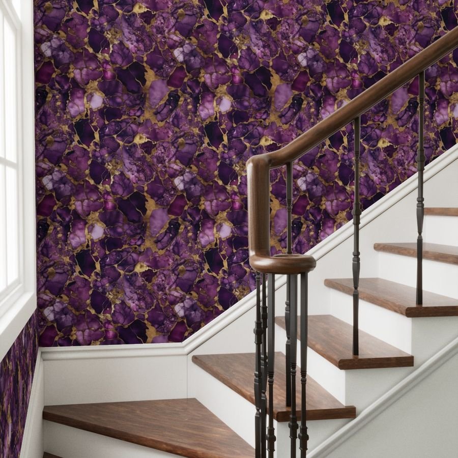 Amethyst and Gold Alcohol Ink 4 Wallpaper inky swirls wallpaper