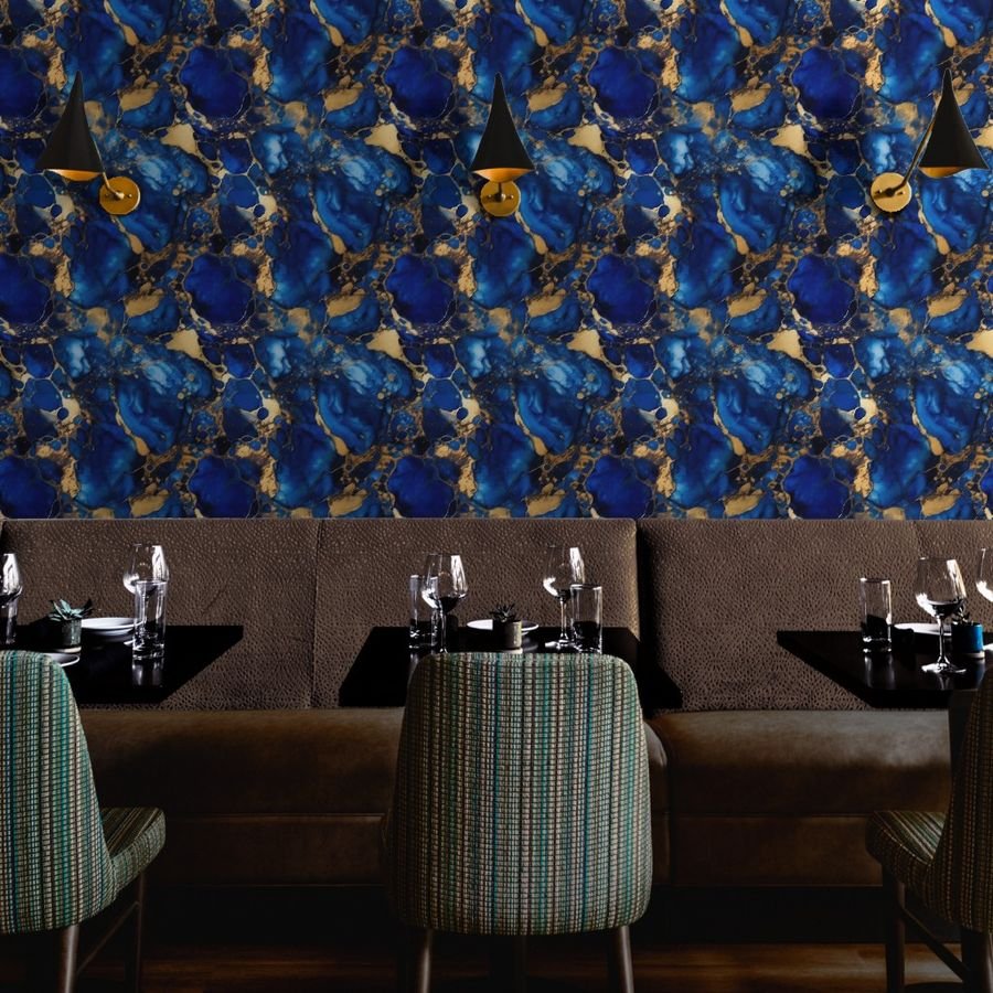 Cobalt Blue and Gold Alcohol Ink 1 Wallpaper marbled ink wallpaper