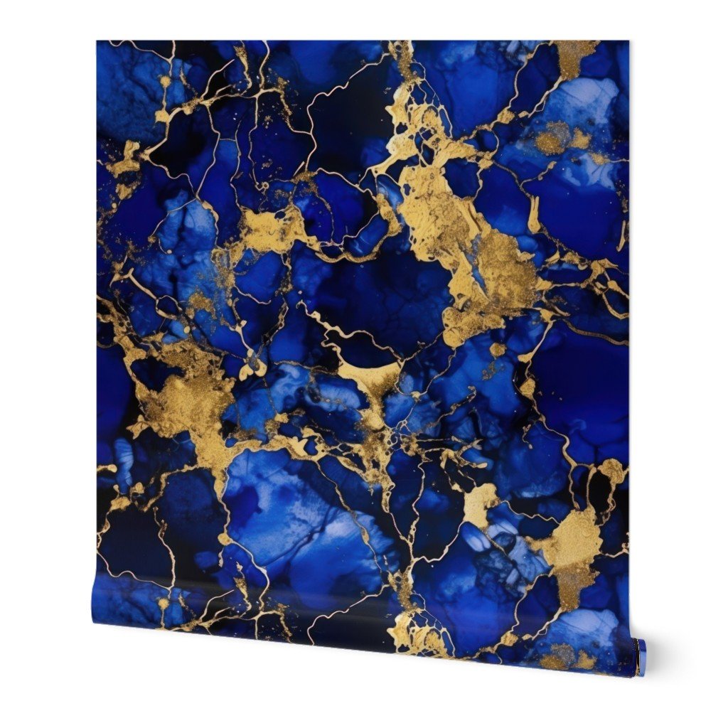 Cobalt Blue and Gold Alcohol Ink 3 Wallpaper inky swirls wallpaper