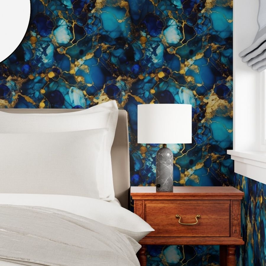 Gold and Blue Sapphire Alcohol Ink 1 Wallpaper inky swirls wallpaper