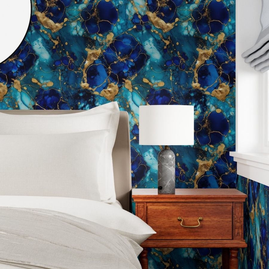Gold and Blue Sapphire Alcohol Ink 2 Wallpaper marbled ink wallpaper