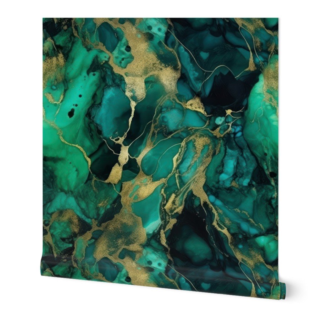 Emerald and Gold Alcohol Ink 4 Wallpaper inky swirls wallpaper