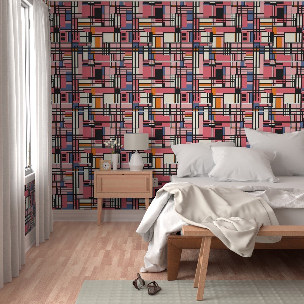 De Stijl Geometric Color Pattern in Pink Wallpaper geometric pattern wallpaper