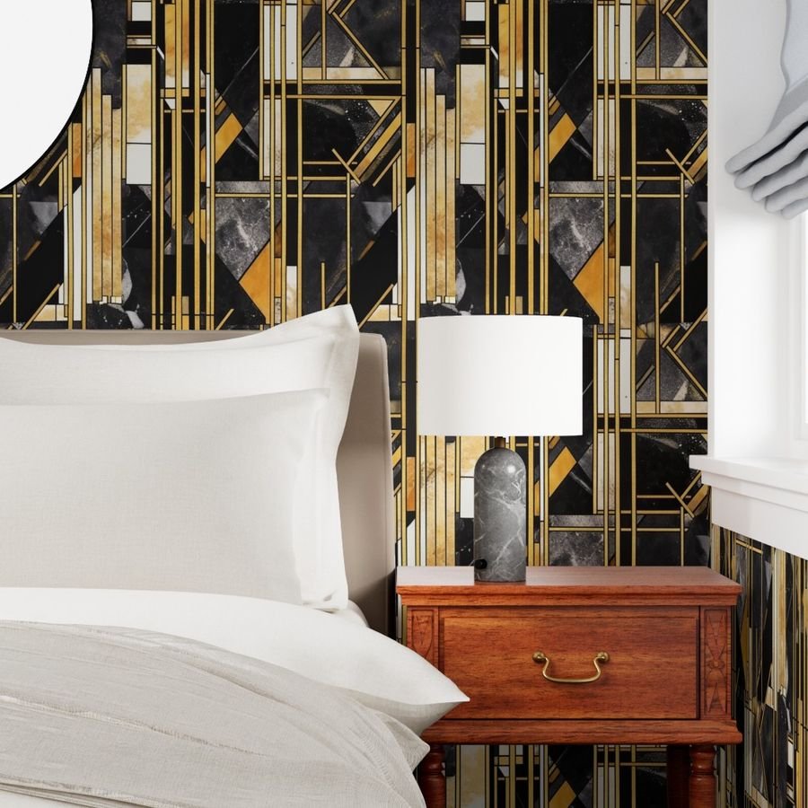 De Stijl black and gold artdeco watercolor Wallpaper abstract art wallpaper