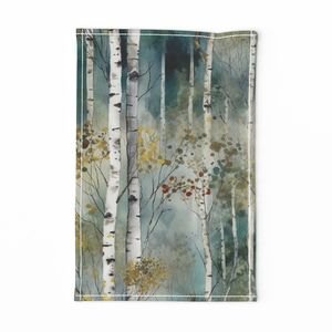 Endless Birch Tree Dreamscape Trees in Misty Forest Watercolor Design Collection Home Decor Collection birch woods tea towel design