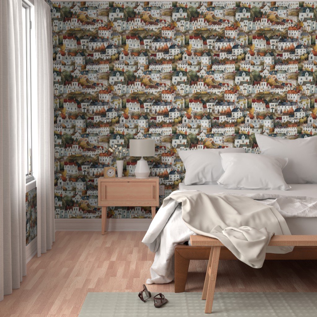 English Town Houses in Watercolor Wallpaper british wallpaper