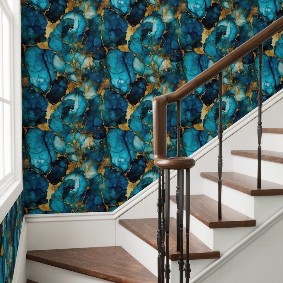 Blue Topaz with Gold Alcohol Ink Wallpaper topaz birthstone wallpaper
