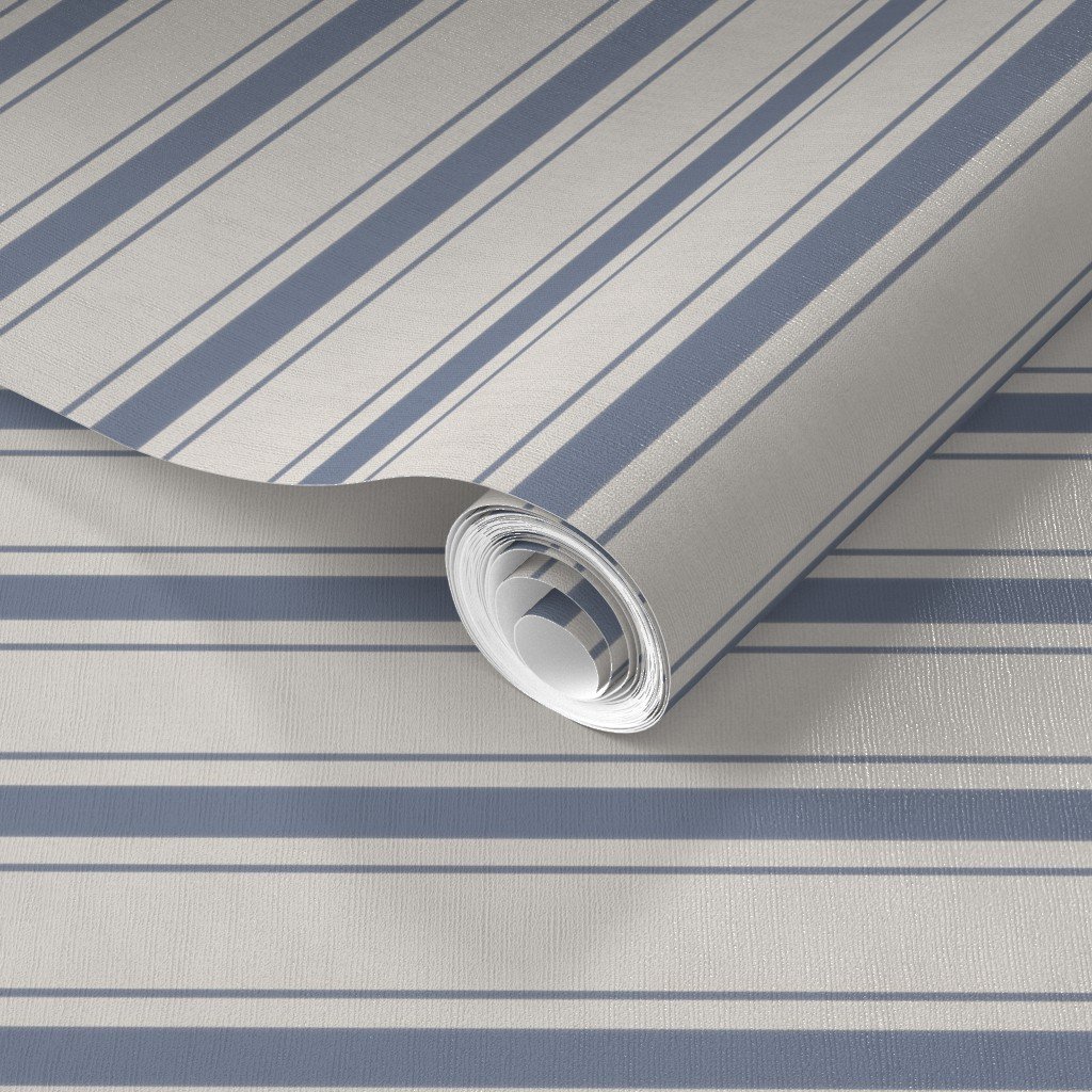 Narrow Horizontal Stressed Blue Denim Mattress Ticking Wallpaper blue ticking wallpaper
