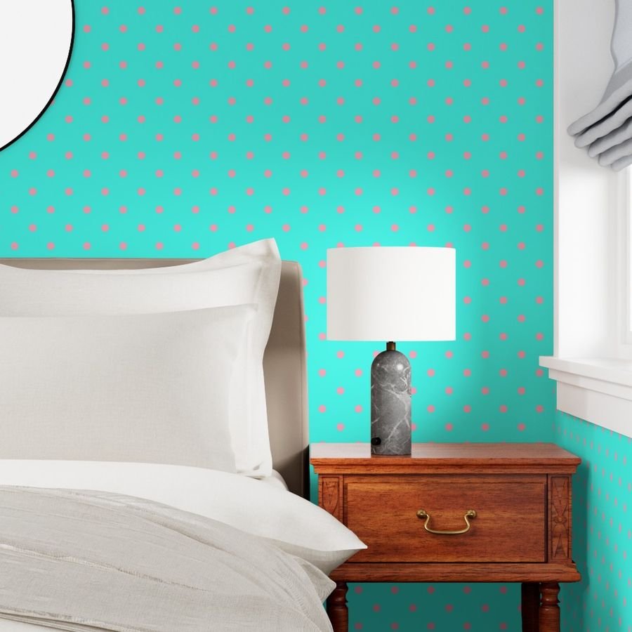 Large Polka Dots in Palm Beach Pink and on South Beach Aqua Blue Wallpaper pink and south beach wallpaper
