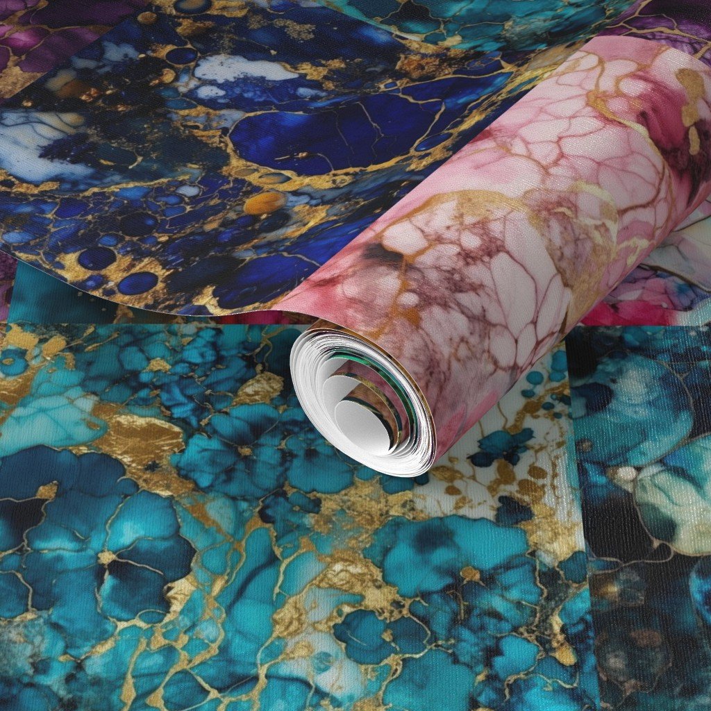 Vivid Birthday Gemstone Patchwork Quilt in 6 inch alcohol Inked Wallpaper faux quilt wallpaper