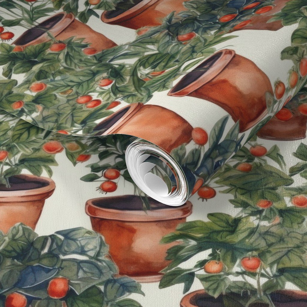 Potted Tomato Plants Watercolor Wallpaper red tomato wallpaper