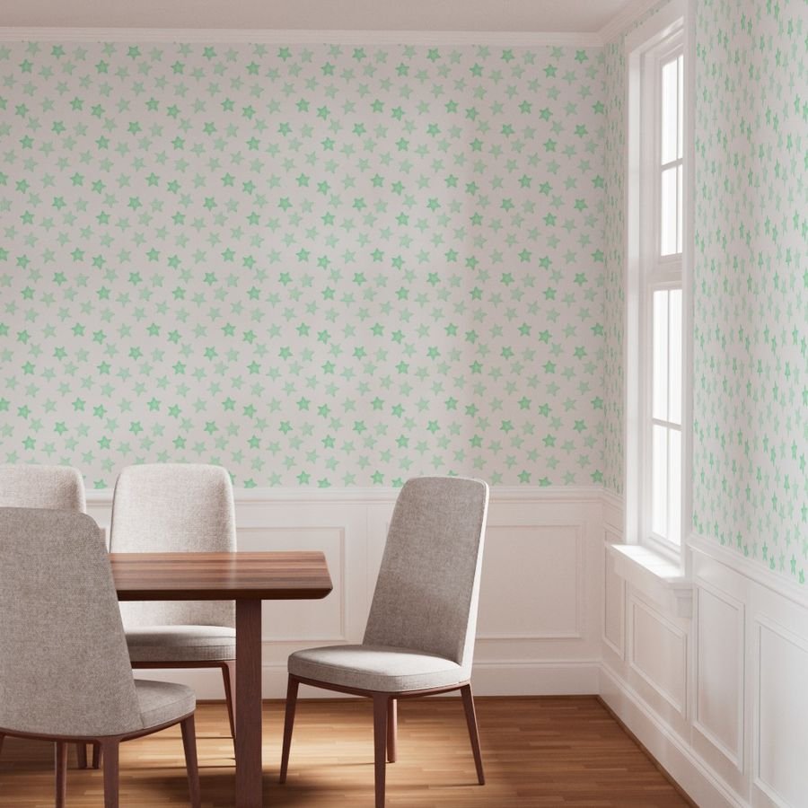Large Faded Mint Christmas Stars on White Wallpaper mint green stars wallpaper