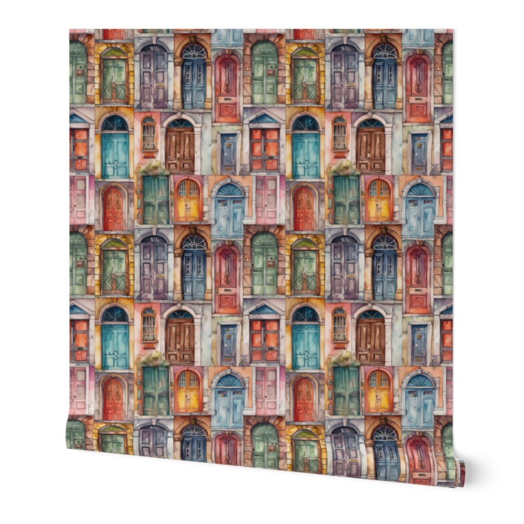 Architectural Doors in Multicolor Watercolors Wallpaper door lintels wallpaper