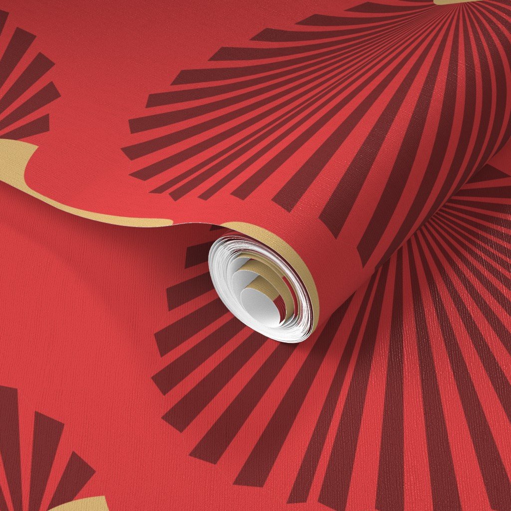 Jumbo Chinese Red Paddle Hand Fan on Lantern Red Wallpaper dark red shading wallpaper