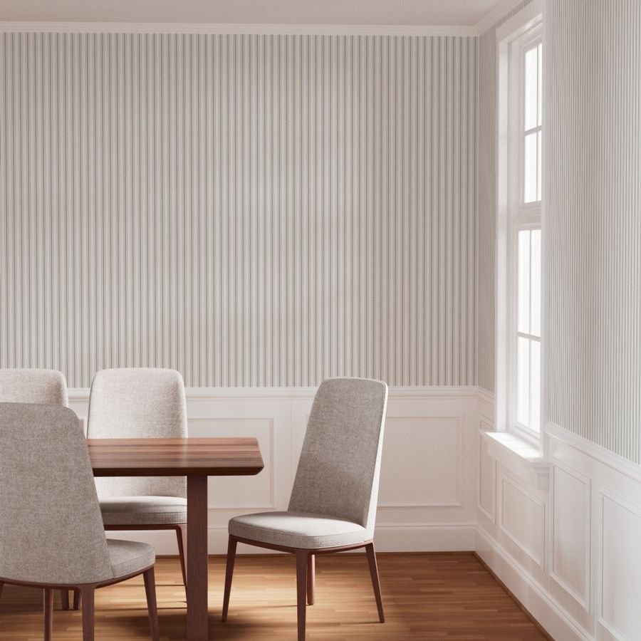 Small Beige on White French Provincial Mattress Ticking Wallpaper french ticking wallpaper