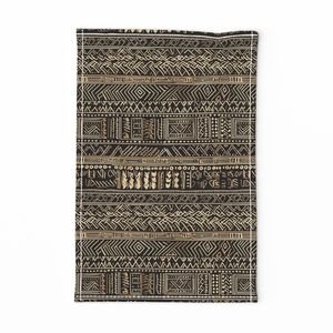 Tribal Mudcloth Boho Ethnic Print in Black and Cream Home Styling Collection Interior Collection earthy mudcloth tea towel design
