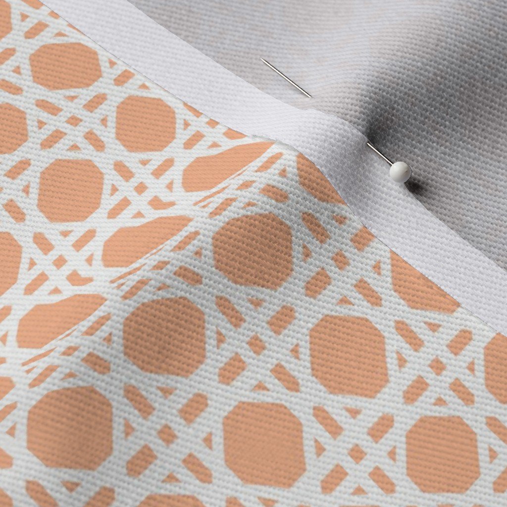 White Caning Wicker Rattan Pattern on Peach Fuzz Color of the Year 2024 Fabric peach white fabric