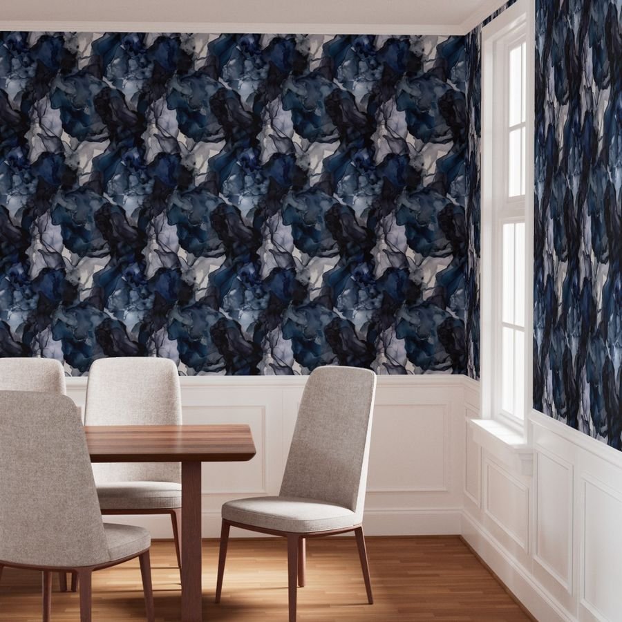 Twilight Navy Blue Lavender and Grey Alcohol Ink Liquid Swirls Wallpaper twilight navy blue wallpaper