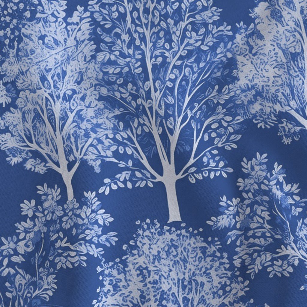 New England Endless Forest Trees Winter Light Blue Porcelain Glaze Fabric blue glaze fabric