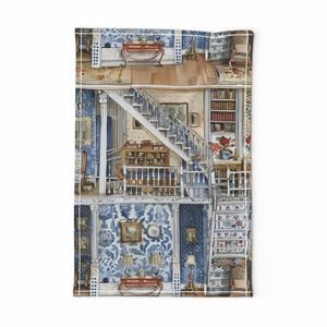 Victorian Dollshouse with Period Decor in Watercolor 2 Interior Collection Decor Collection victorian dollhouse tea towel design