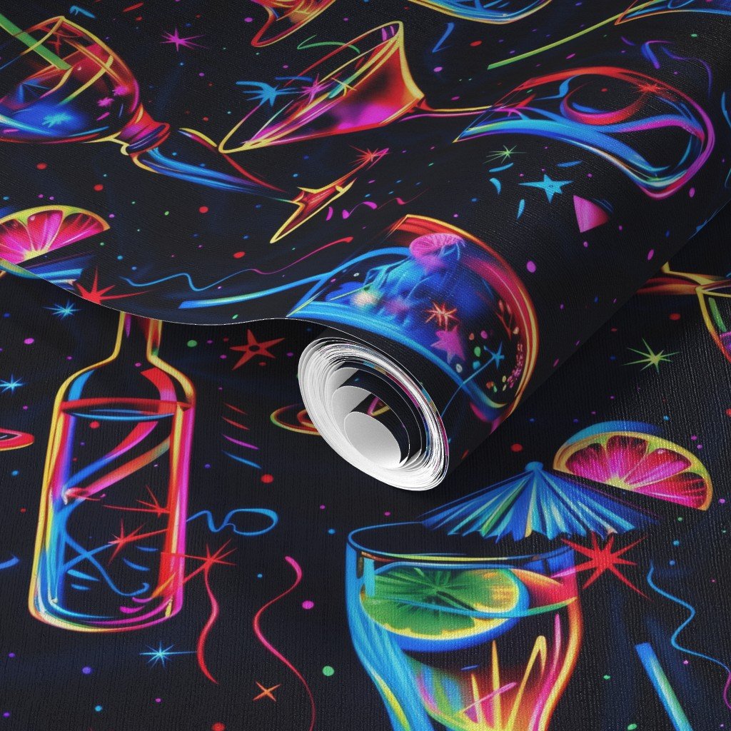 Electric Celebration Neon Cocktails in the Night Wallpaper festive atmosphere wallpaper